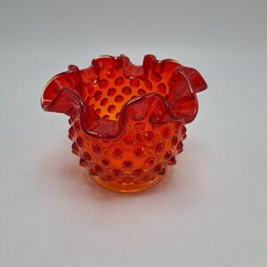 Fenton Art Glass Crimped Vase Hobnail Amberina Ruffled Edge Collectible